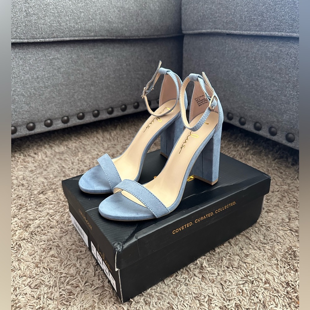 Lulus Taylor Blue Suede Ankle Strap Heels